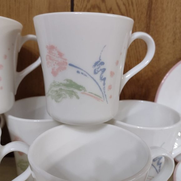 14 pcs Vintage Corelle / Corning Cups & Saucers Pastel Ballet Pattern - Picture 5 of 13